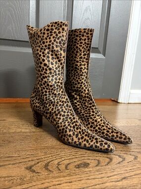 Walter Steiger Leopard-Print Mid-Calf Pointed Heel Boots - Tan/Black